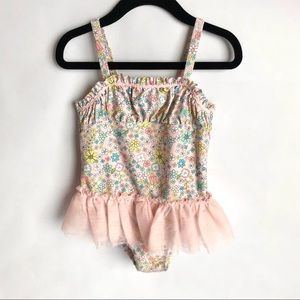 Cherokee Peach Floral Swimsuit & Sun Hat, sz 3T